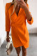 Tangerine Red Casual Solid Patchwork V Neck Long Sleeve Dresses