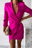 Apricot Casual Solid Patchwork V Neck Long Sleeve Dresses