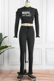 Rose Red Casual Letter Print Patchwork Half A Turtleneck Long Sleeve Two Pieces