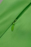 Green Casual Solid Patchwork Asymmetrical Regular High Waist Skirts