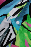 Multicolor Casual Print Patchwork Turndown Collar Regular Jumpsuits