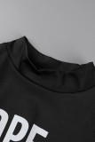 Rose Red Casual Letter Print Patchwork Half A Turtleneck Long Sleeve Two Pieces