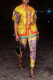 Gold Casual Print Patchwork Turndown Collar Long Sleeve Two Pieces