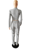 Grey Casual Print Patchwork Half A Turtleneck Long Sleeve Two Pieces