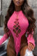Rose Red Sexy Solid Hollowed Out Frenulum O Neck Skinny Romper