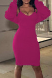 Red Sexy Solid Patchwork Spaghetti Strap Long Sleeve Two Pieces