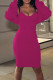 Rose Red Sexy Solid Patchwork Spaghetti Strap Long Sleeve Two Pieces