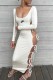 White Sexy Print Bandage Asymmetrical U Neck One Step Skirt Dresses