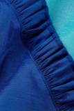 Blue Casual Daily Patchwork Contrast O Neck Long Sleeve Dresses