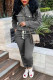 Grey Casual Solid Patchwork Buckle Turndown Collar Long Sleeve Two Pieces