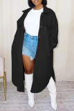 Black Casual Solid Patchwork Turndown Collar Outerwear