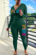 Green Casual Letter Print Basic Hooded Collar Long Sleeve Two Pieces
