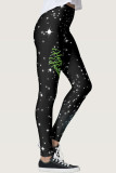 Black Casual Sportswear Snowman Printed Basic Skinny High Waist Pencil Trousers