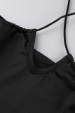Black Sexy Solid Patchwork Backless O Neck Long Sleeve Dresses