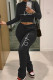 Black Casual Print Patchwork Half A Turtleneck Long Sleeve Two Pieces
