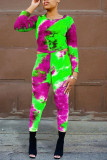 Blue Casual Print Patchwork O Neck Long Sleeve Two Pieces