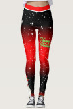 Red Casual Sportswear Print Basic Skinny High Waist Pencil Trousers