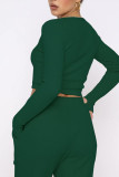Ink Green Casual Sportswear Solid Patchwork U Neck Long Sleeve Two Pieces