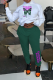 Green Street Print Patchwork Hooded Collar Long Sleeve Two Pieces