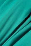 Ink Green Casual Solid Patchwork V Neck Regular Jumpsuits