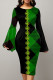 Green Casual Print Patchwork O Neck One Step Skirt Dresses