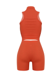 Watermelon Red Casual Solid Patchwork Half A Turtleneck Sleeveless Two Pieces