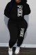 Black Casual Print Letter Hooded Collar Long Sleeve Two Pieces