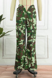 Camouflage Casual Camouflage Print Patchwork Regular Low Waist Trousers