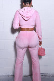 Pink Casual Solid Patchwork Zipper Hooded Collar Long Sleeve Two Pieces
