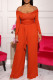 Red Casual Solid Basic Off the Shoulder Long Sleeve Two Pieces
