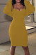 Yellow Sexy Solid Patchwork Spaghetti Strap Long Sleeve Two Pieces