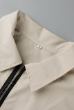 Khaki Casual Solid Patchwork Turndown Collar Regular Jumpsuits