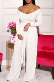 Pink Casual Solid Basic Off the Shoulder Long Sleeve Two Pieces