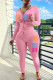 Pink Casual Letter Print Basic Hooded Collar Long Sleeve Two Pieces