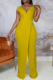 Yellow Casual Solid Patchwork V Neck Straight Jumpsuits