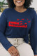 Navy Blue Casual Street Print Letter O Neck Tops