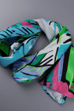 Multicolor Casual Print Patchwork Turndown Collar Regular Jumpsuits