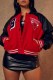 Red Street Print Patchwork Half A Turtleneck Outerwear