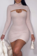 Skin Color Sexy Solid Hollowed Out Half A Turtleneck Long Sleeve Two Pieces