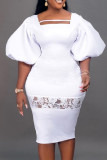 White Elegant Solid Patchwork Square Collar One Step Skirt Dresses