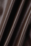 Dark Brown Casual Solid Patchwork Turndown Collar Long Sleeve Dresses