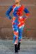 Blue Casual Print Patchwork O Neck Long Sleeve Two Pieces