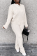 Cream White Street Solid Patchwork V Neck Long Sleeve Two Pieces