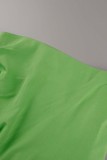 Green Casual Solid Patchwork Asymmetrical Regular High Waist Skirts