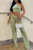 Green Sexy Casual Solid Backless Oblique Collar Sleeveless Two Pieces