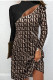 Black Sexy Print Patchwork Zipper Half A Turtleneck Straight Dresses