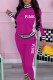 Rose Red Casual Print Letter Zipper Collar Long Sleeve Two Pieces