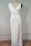 Pink Casual Solid Patchwork V Neck Straight Jumpsuits