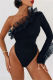 Black Sexy Casual Solid Patchwork Backless Oblique Collar Skinny Romper