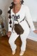 White Casual Print Letter O Neck Long Sleeve Two Pieces